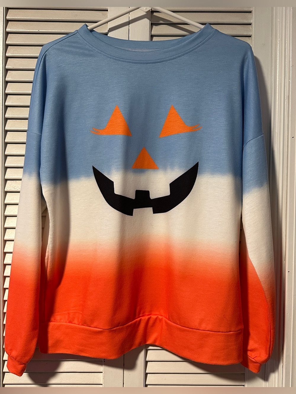 NWHalloween Jack-O-Lantern Color Block Orange Blue Long Sleeve Shirt Unisex Smal